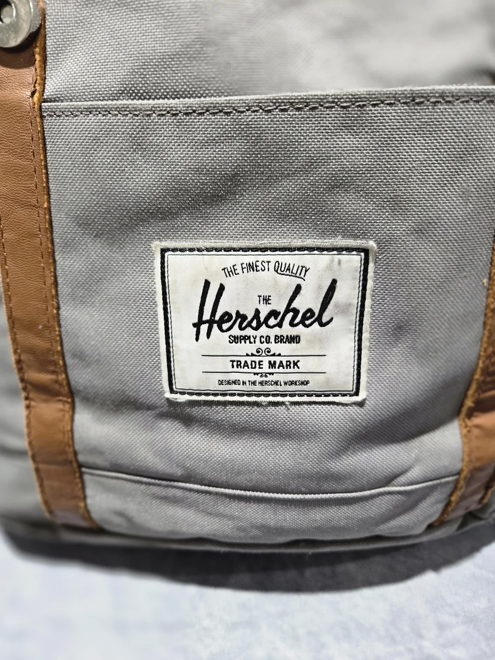Herschel Supply Company Men’s Gray Canvas Backpack with Brown Leather Straps